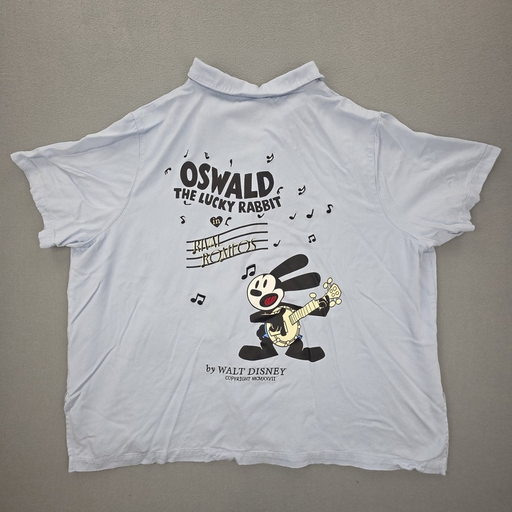 Disney Oswald The Lucky Rabbit Blue Short Sleeve Button Up Women's 3X Shirt